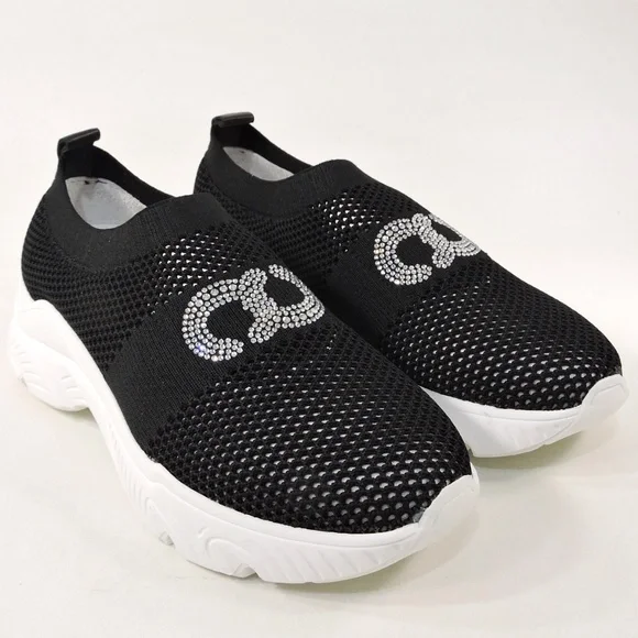 CASADEI 🇮🇹 WOMEN'S BLACK STREICH FABRIC FASHION SUMMER SNEAKERS - Picture 8 of 10